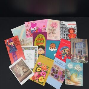 Vintage greeting Cards LOT ephemera Used GREAT cursive Graphics Scrapbooking